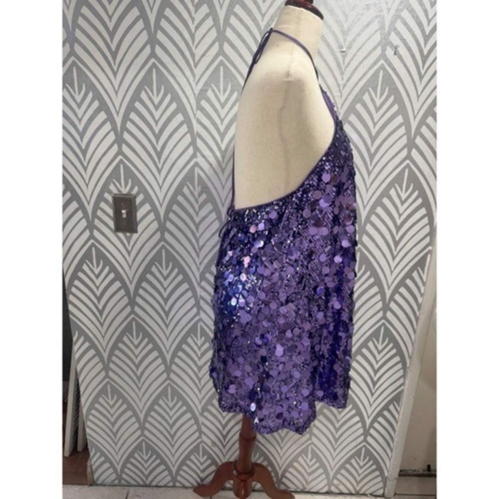 Princess Polly Purple Sequin Halter Mini Dress Open Back Party Disco US 12 - Picture 6 of 8
